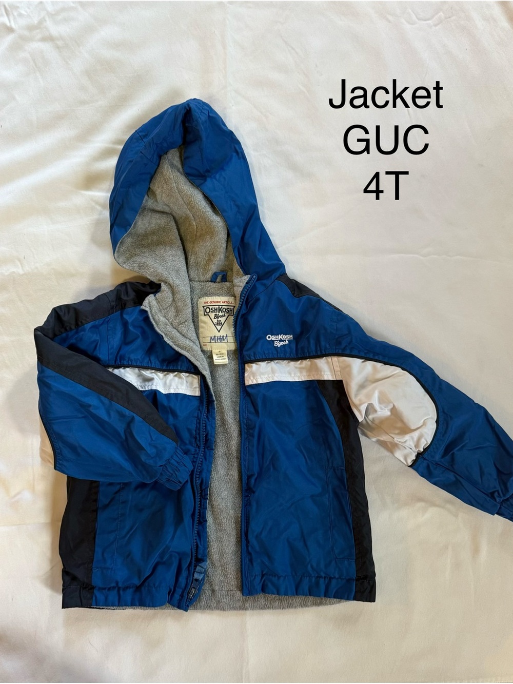 OshKosh B'gosh Royal Blue Hooded Puffer Jacket with Black & White Accents